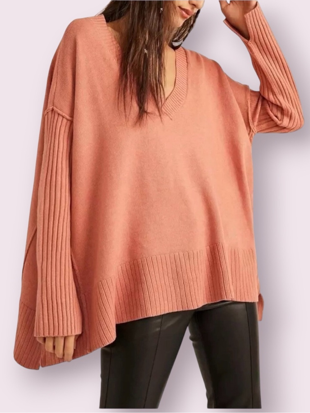 Free People Orion Extremely Oversized Tunic Sweater Peach Size XS